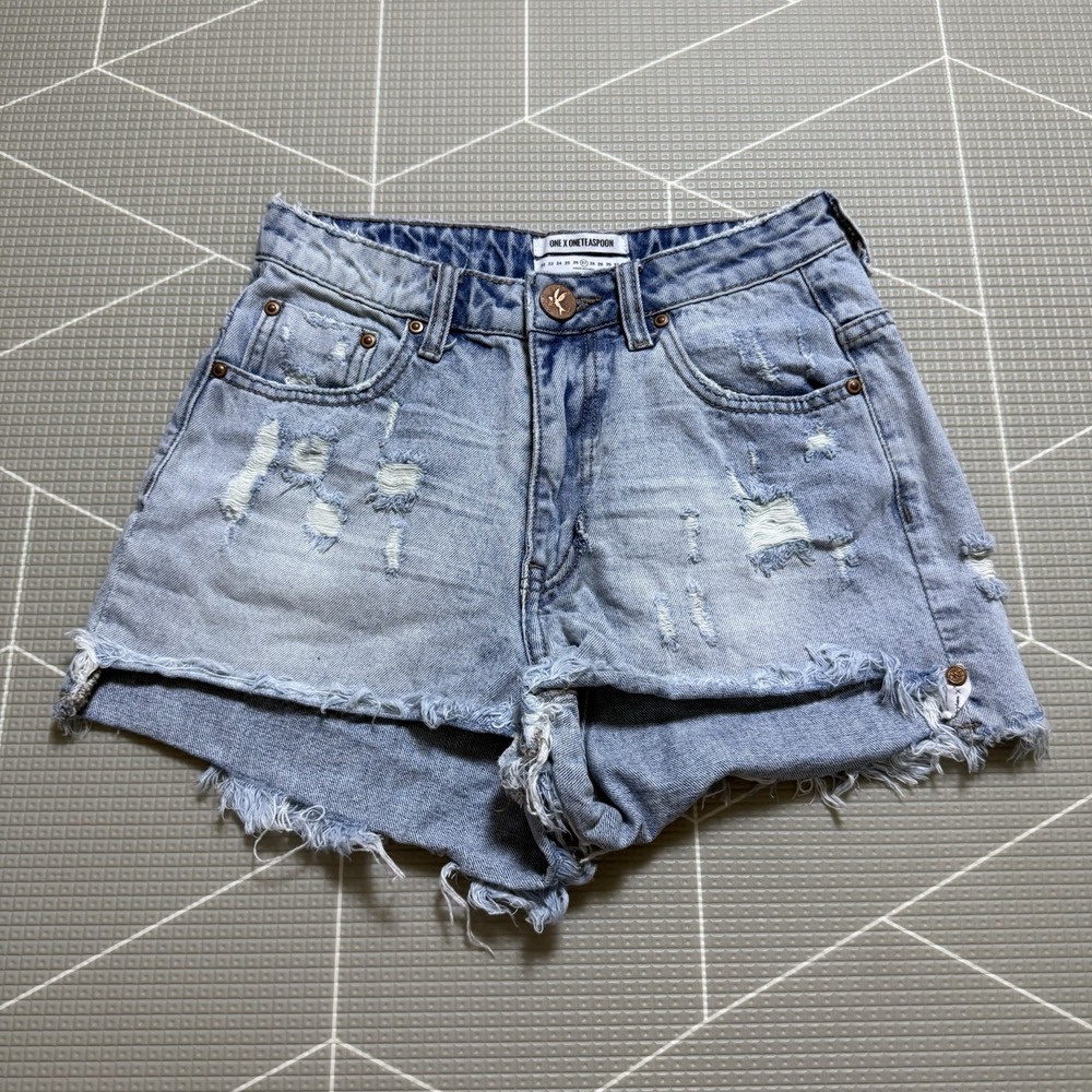 One Teaspoon High‎ Waist Bonita Cut Off Shorts 27 Distressed Light Wash